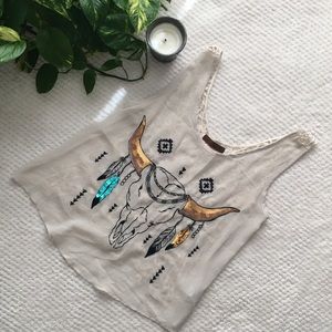 THE CLASSIC skull + feathers sheer cool girl tank